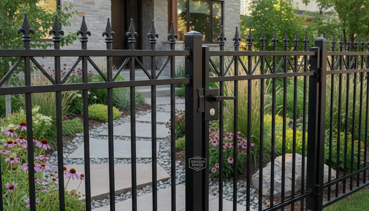 Black ornamental metal fence installation by landscaping experts in Denver, CO