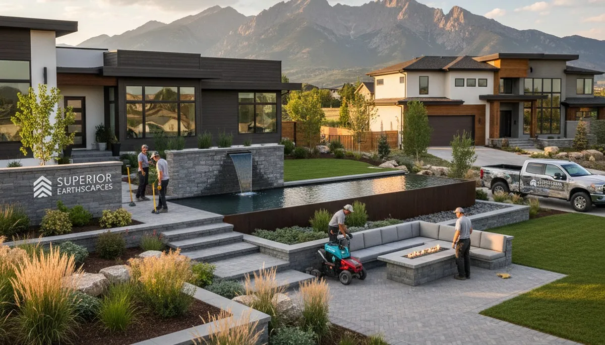 Denver, CO landscaping service crew enhancing a residential property with professional outdoor improvements