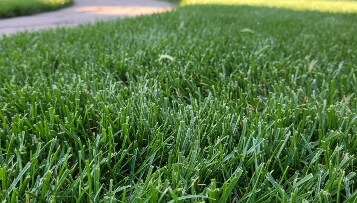 Close-up of freshly mowed green grass showing expert lawn care by Denver, CO landscaping professionals