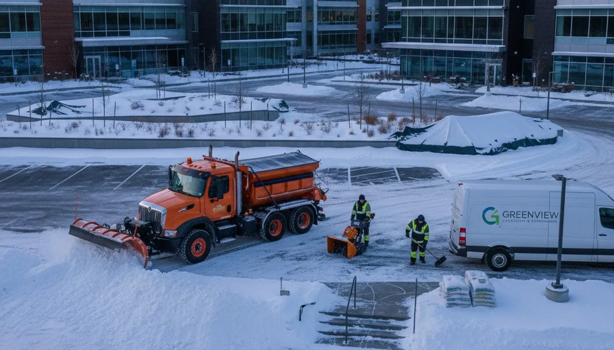 Denver, CO snow removal clearing driveways, walkways, and commercial properties after a storm